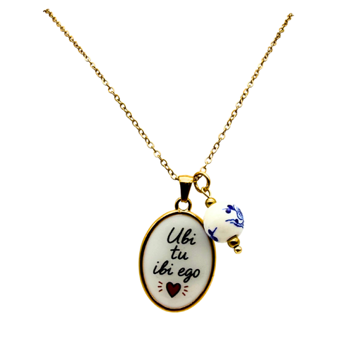 Collana Ubi Tu Ibi Ego con Ciondolo Floreale Gold in Acciaio Gold
