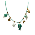 Collana Multi Charms Verde Acqua in Acciaio Gold