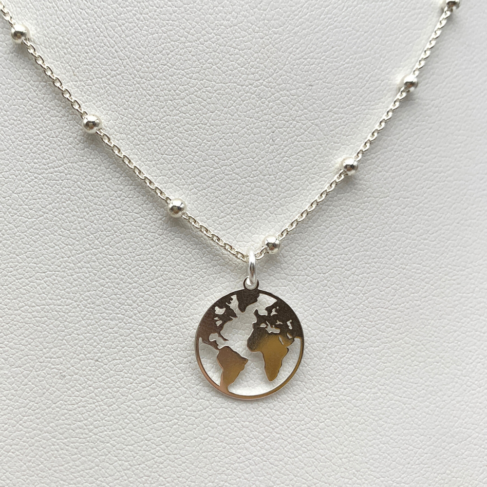 collana in argento silver con ciondolo mondo