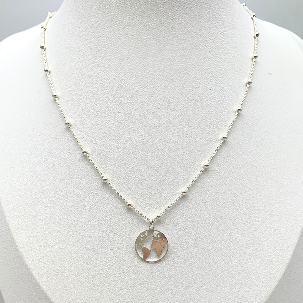 collana in argento silver con ciondolo mondo