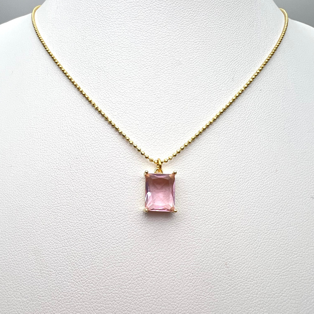 collana in argento 925 placcata oro 18k girocollo con ciondolo zircone quadrato rosa pendente