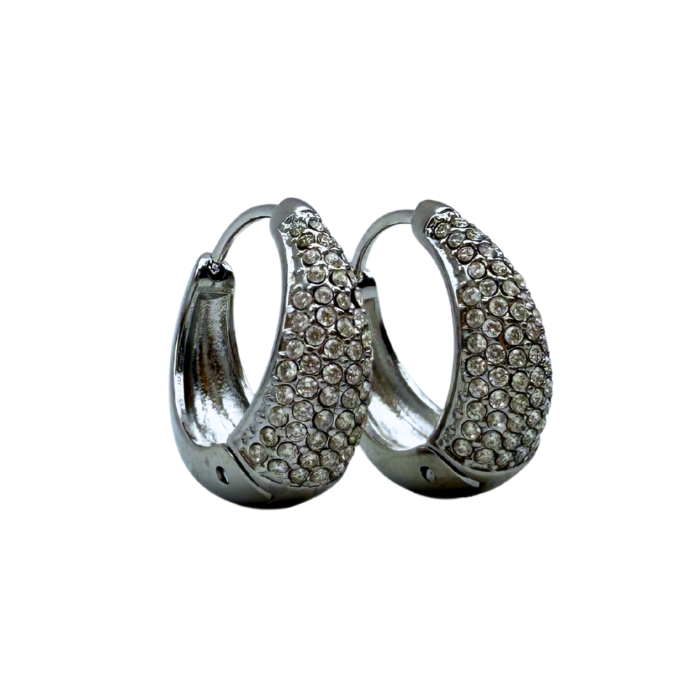 Orecchini Hoops Goccia Maxi con Strass in Acciaio Silver