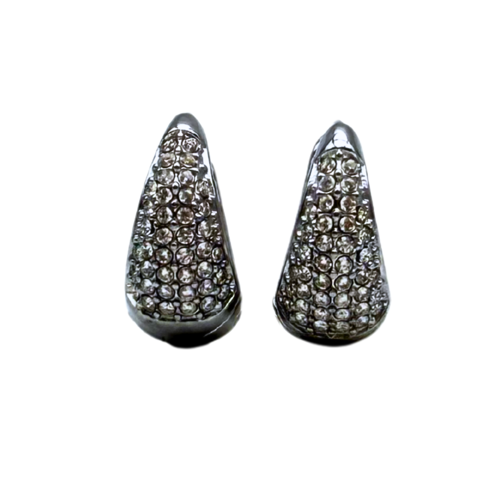 Orecchini Hoops Goccia MEDIUM con Strass in Acciaio Silver