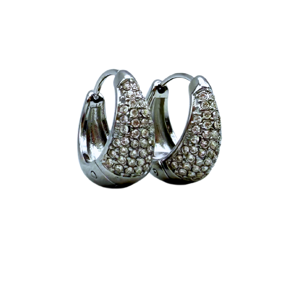 Orecchini Hoops Goccia MEDIUM con Strass in Acciaio Silver