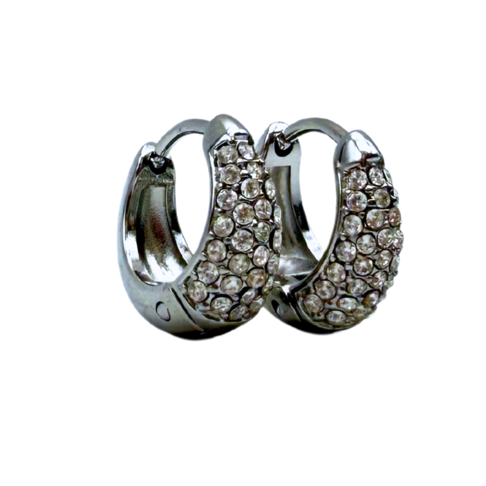Orecchini Hoops Goccia SMALL con Strass in Acciaio Silver