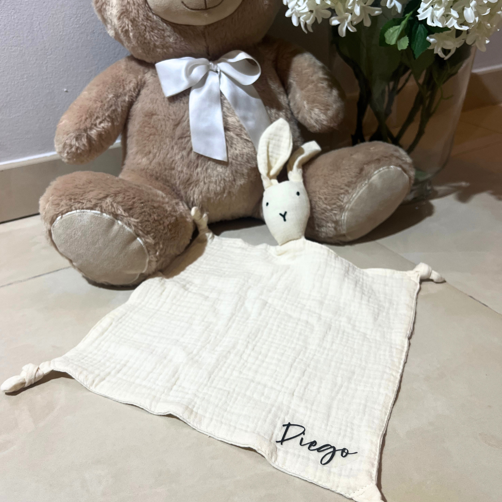 dou dou pupazzetto con testa di coniglio copertina per rassicurazione personalizzabile con nome del neonato