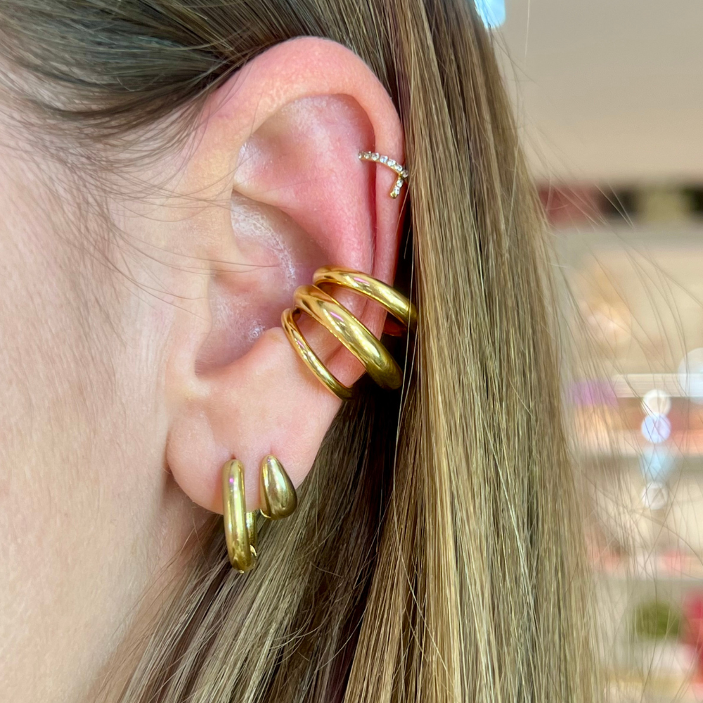 Ear Cuff Tre File in Acciaio Gold