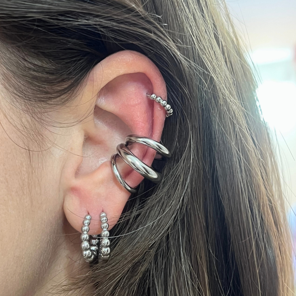 Ear Cuff Tre File in Acciaio Silver