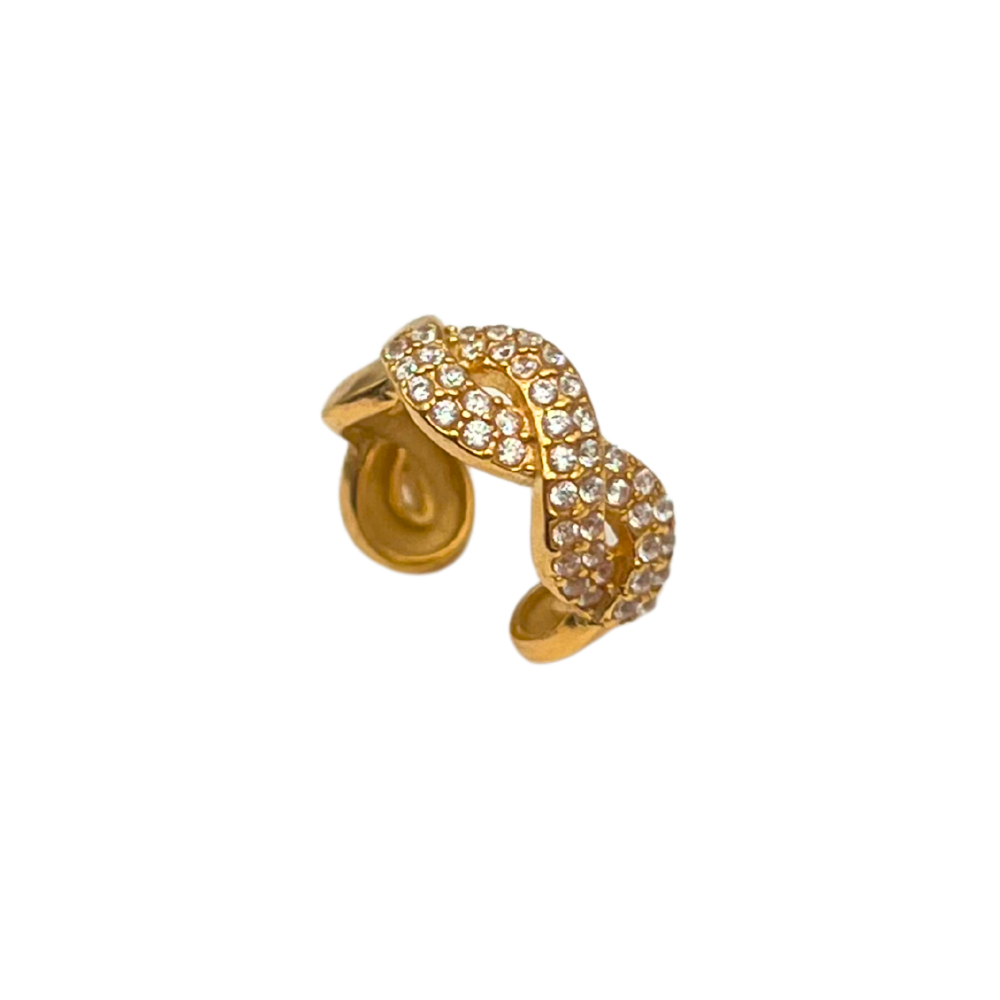 Ear Cuff Infinito con Strass in Acciaio Gold