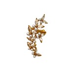 Ear Cuff con Foglioline di Zirconi e Perle Bianche in Acciaio Gold