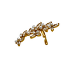 Ear Cuff con Foglioline di Zirconi e Perle Bianche in Acciaio Gold