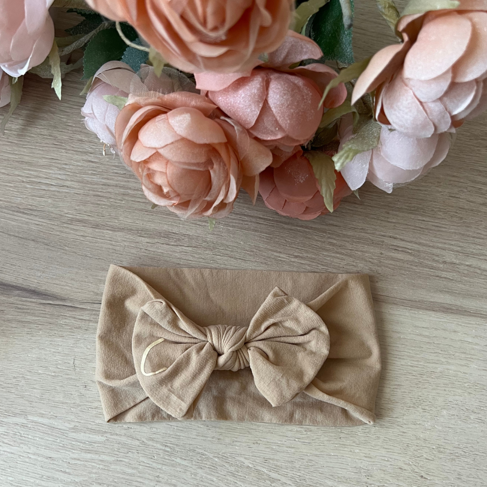 fascia in cotone con fiocco bambina neonata per capelli personalizzabile con lettera