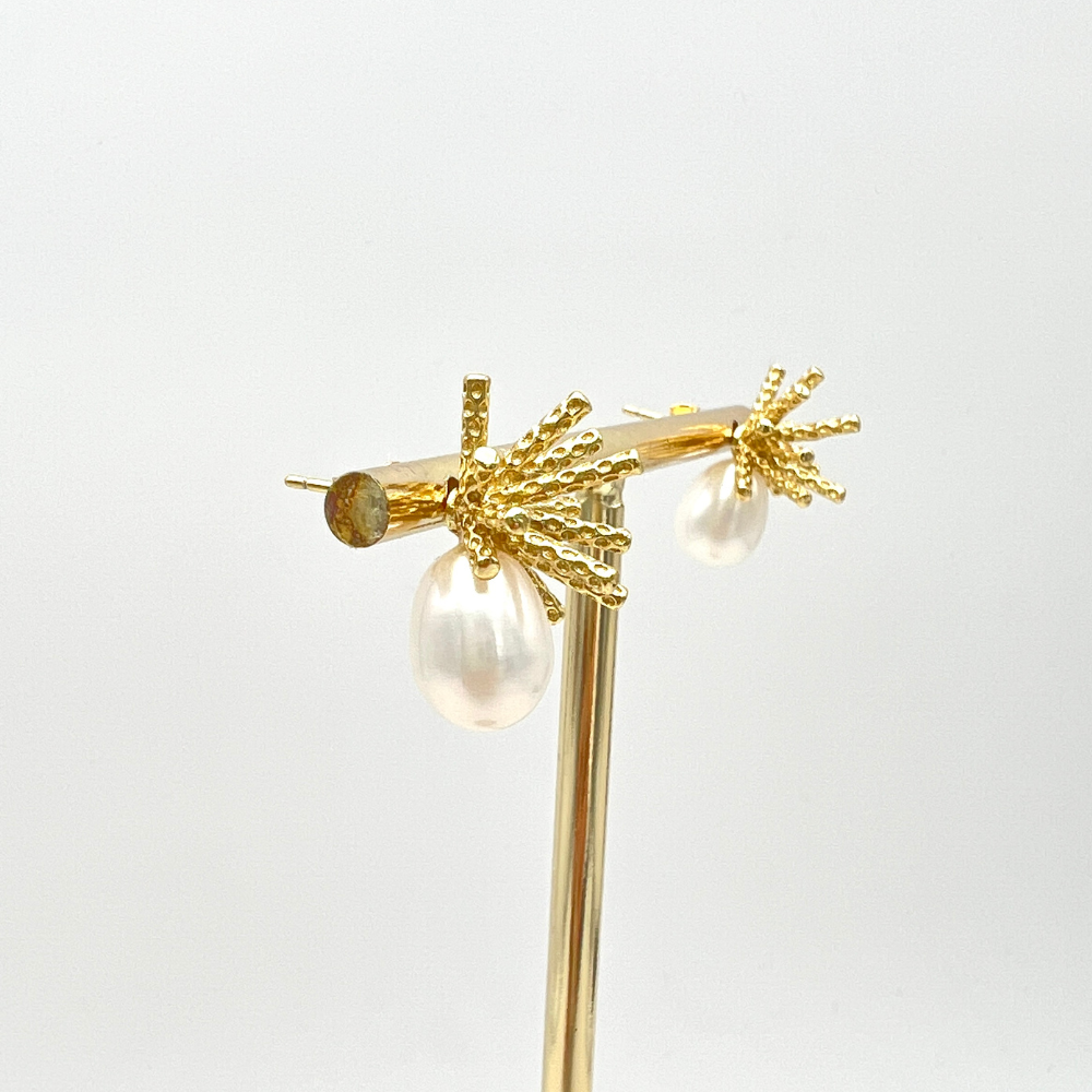 orecchini fuochi d'artificio in argento placcati oro con perla