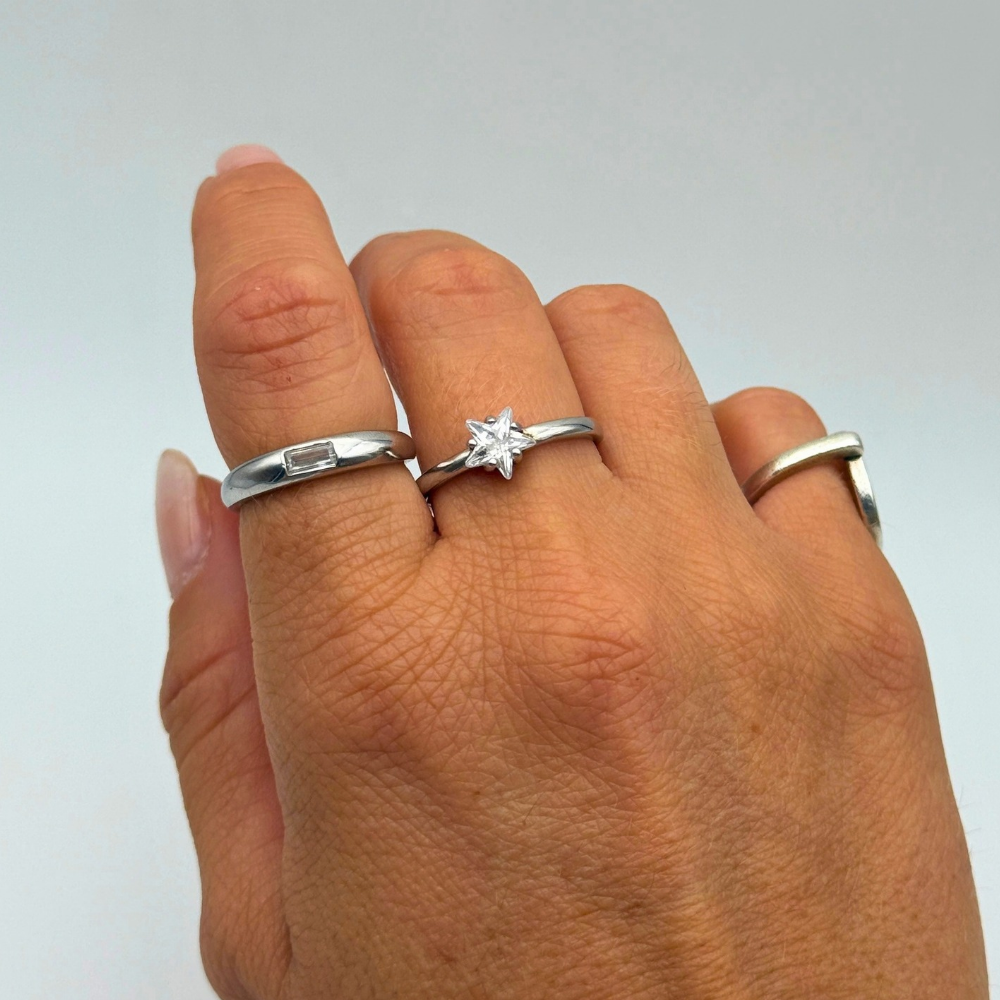 Anello Gemma Ring Rettangolare in Argento 925