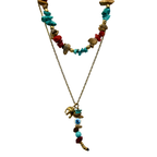Collana Charms Sassolini Multicolor & Elefante in Acciaio Gold