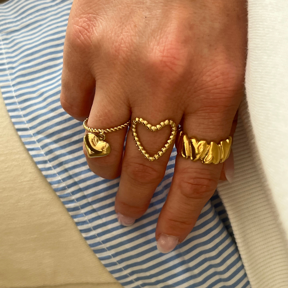 Anello Heart Chain in Acciaio Gold - WJ Gioielli