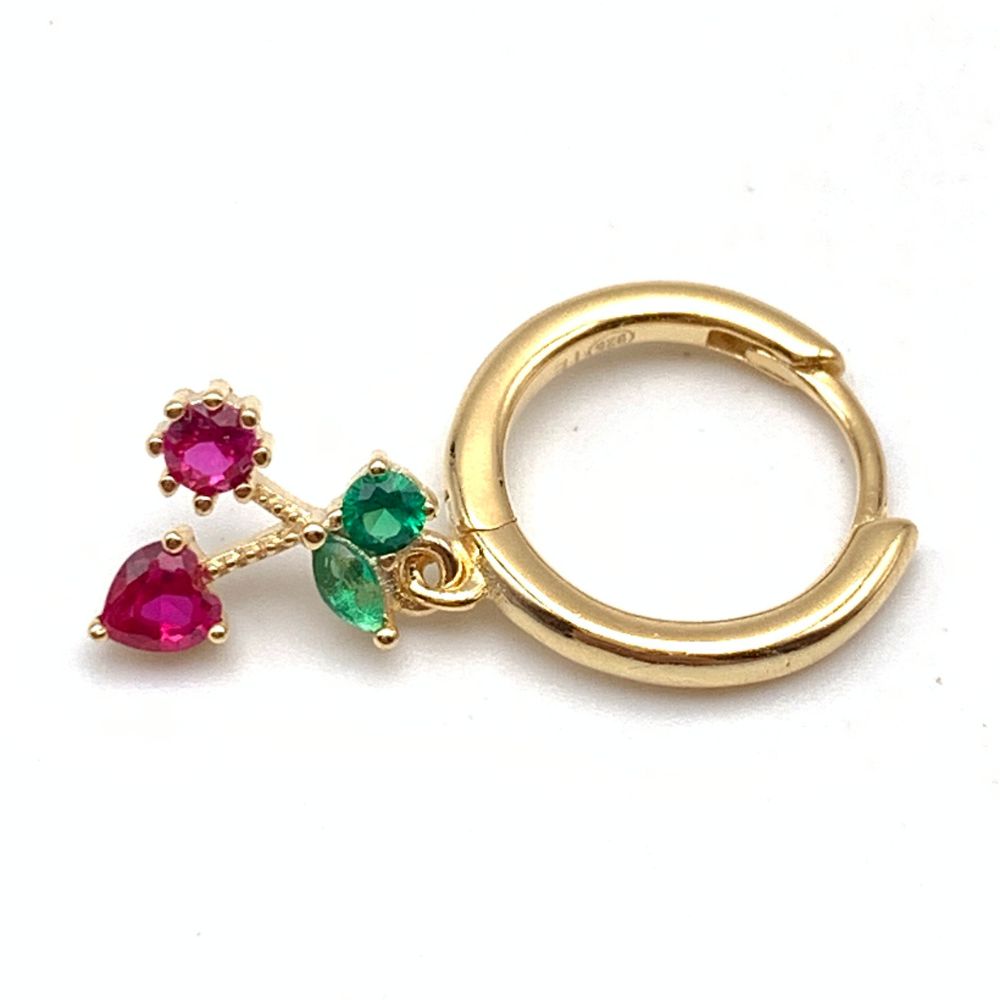 mono orecchino in argento 925 gold con pendente ciliegie