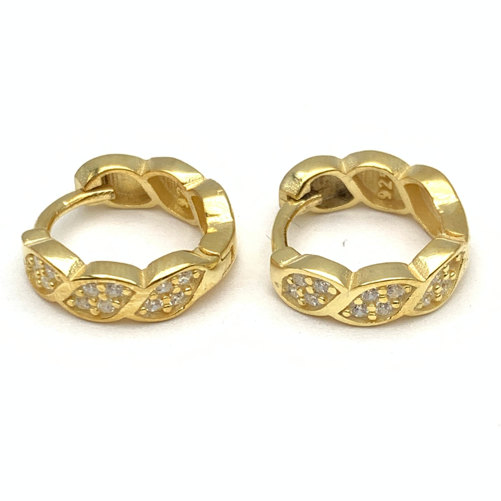 Mono Hoop Croissant con Zirconi Bianchi in Argento Gold