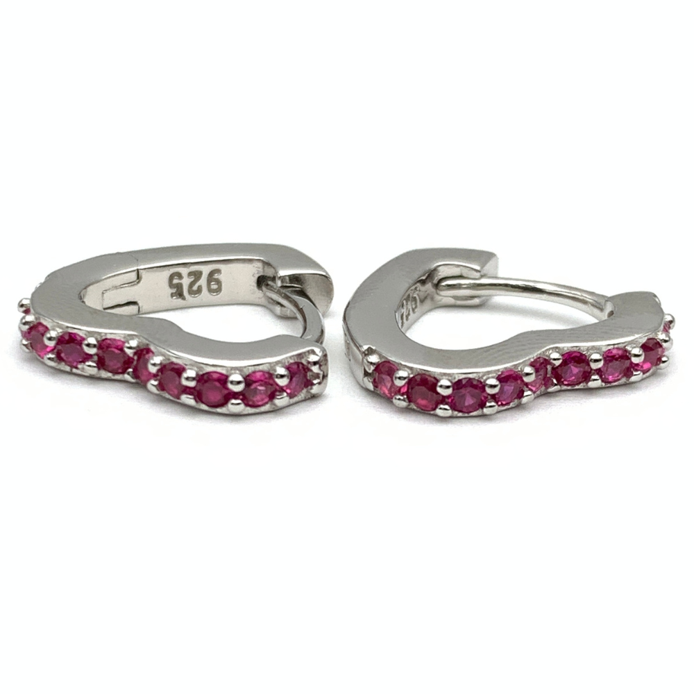 orecchino cuore con zirconi fucsia in argento silver