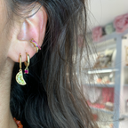 mono orecchino a cerchietto in argento gold con limone pendenti con zirconi gialli