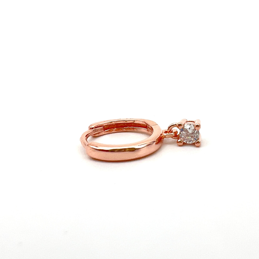 orecchino in argento placcato oro rosa con zircone pendente bianco