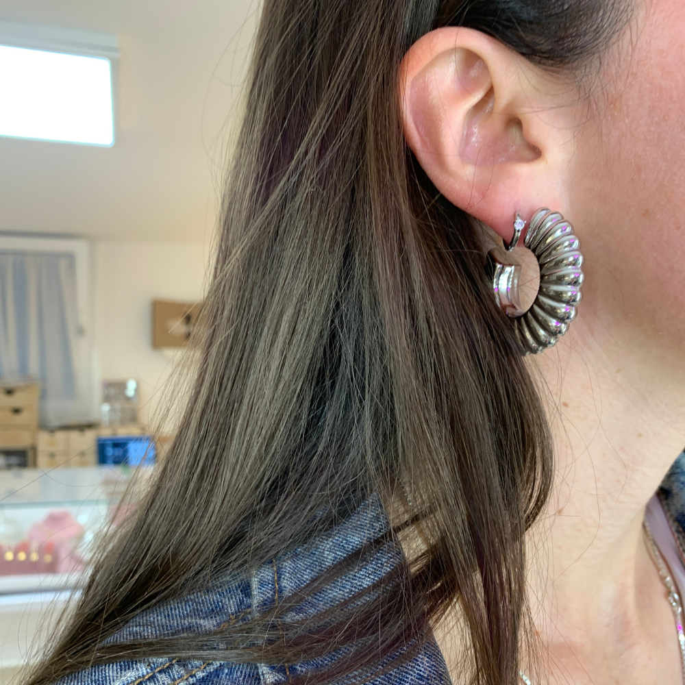 orecchini big croissant in acciaio silver