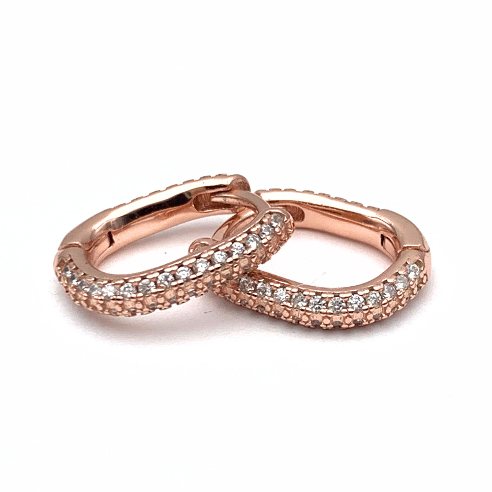 Hoops Squadrati Zirconi Bianchi in Argento Rosè