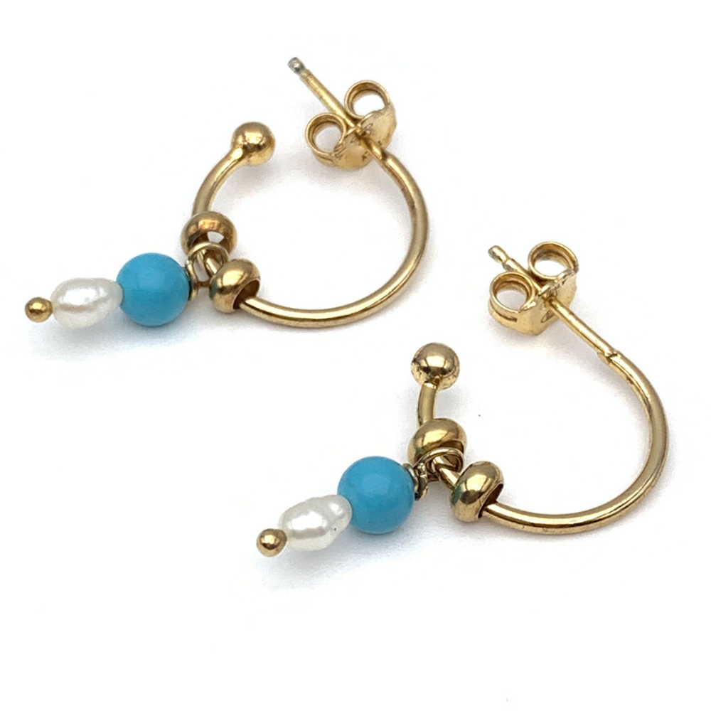 Hoops con Pietra Azzurra e Perla in Argento Gold
