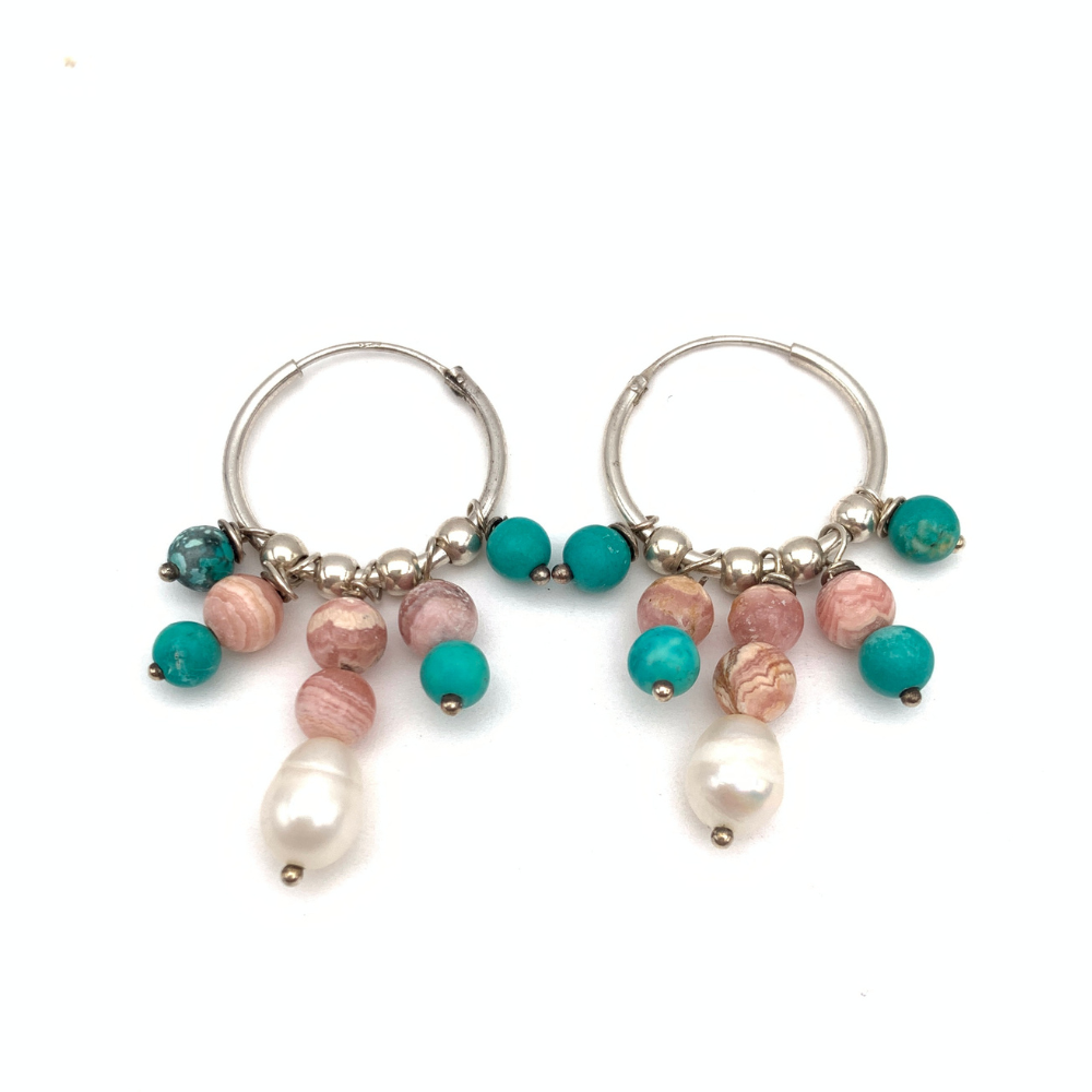 Hoops Pietre Azzurre e Rosa in Argento Silver