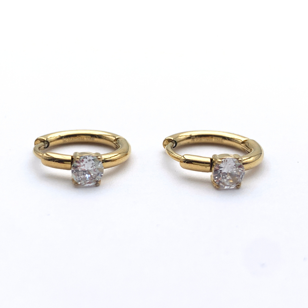 orecchini in acciaio gold piccoli con zircone bianco punto luce