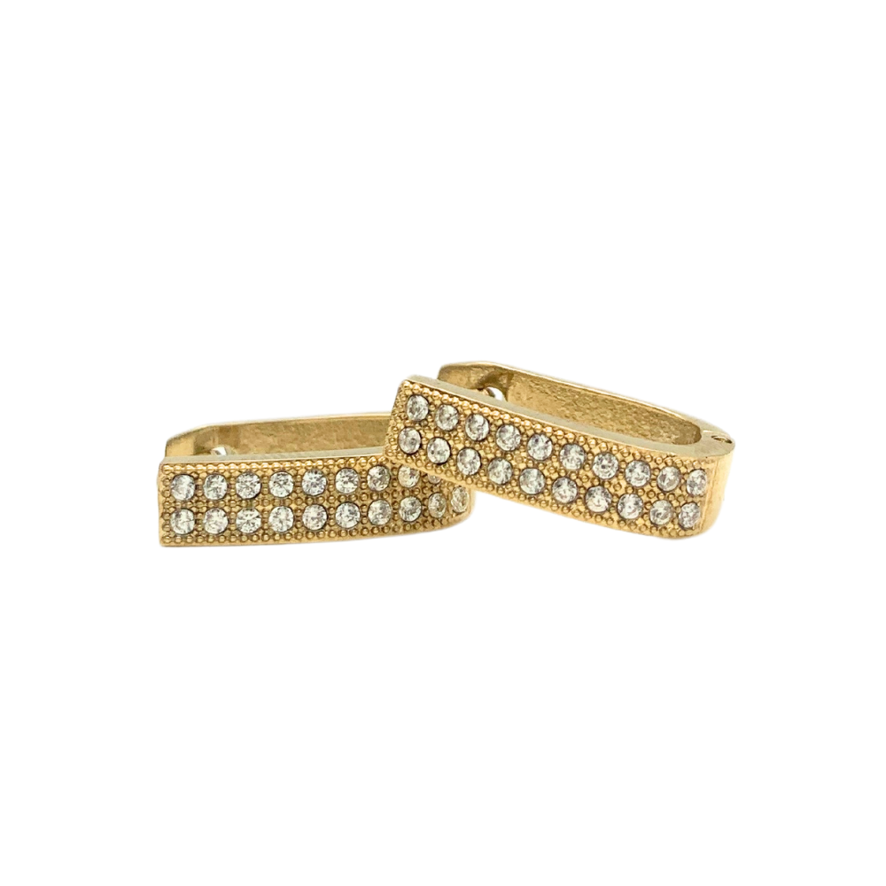 Hoops Rettangolari in Acciaio Gold con Zirconi Bianchi