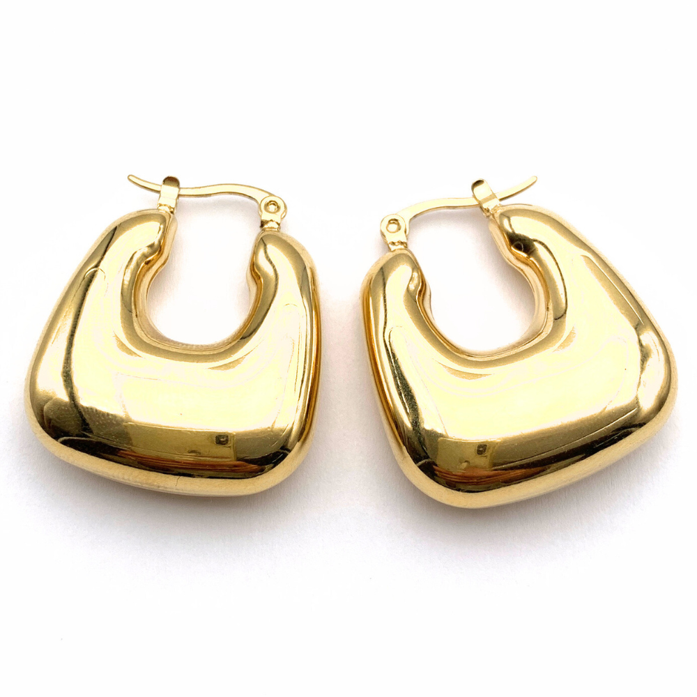 Orecchini Squadrati Bombati in Acciaio Gold