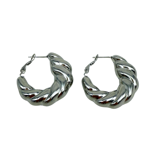 Orecchini Torchon Bombati a Cerchio in Acciaio Silver