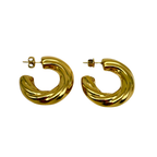 Orecchini a Cerchio con Striature in Acciaio Gold