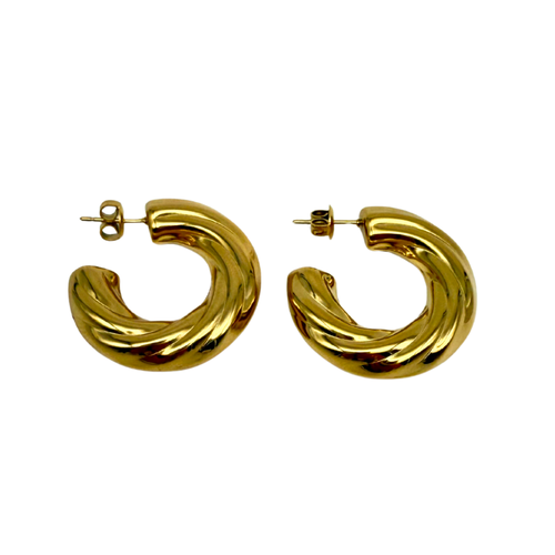 Orecchini a Cerchio con Striature in Acciaio Gold