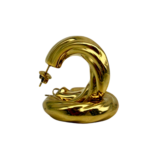 Orecchini a Cerchio con Striature in Acciaio Gold