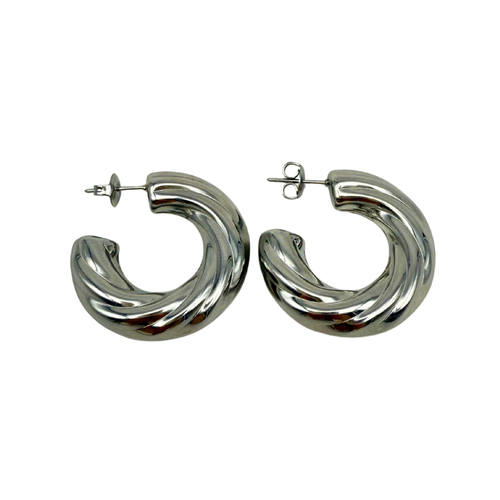 Orecchini a Cerchio con Striature in Acciaio Silver