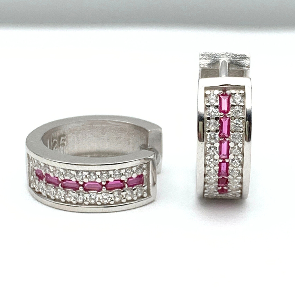 orecchini a cerchio in argento 925 con zirconi bianchi e fucsia