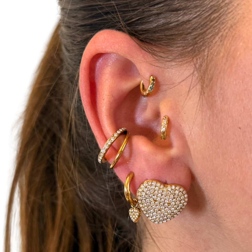 Orecchini Love con Strass in Acciaio Gold