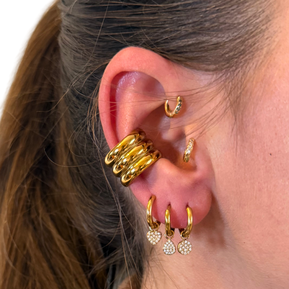 Ear Cuff Triple Wave  in Acciaio Gold