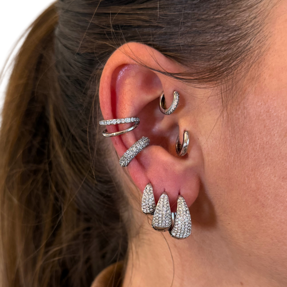 Orecchini Hoops Goccia SMALL con Strass in Acciaio Silver