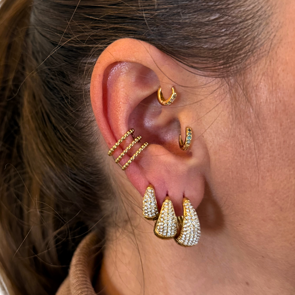 Orecchini Hoops Goccia SMALL con Strass in Acciaio Gold