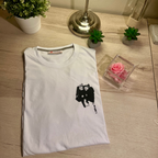 maglia in cotone bianco con foto fumetto personalizzabile nera