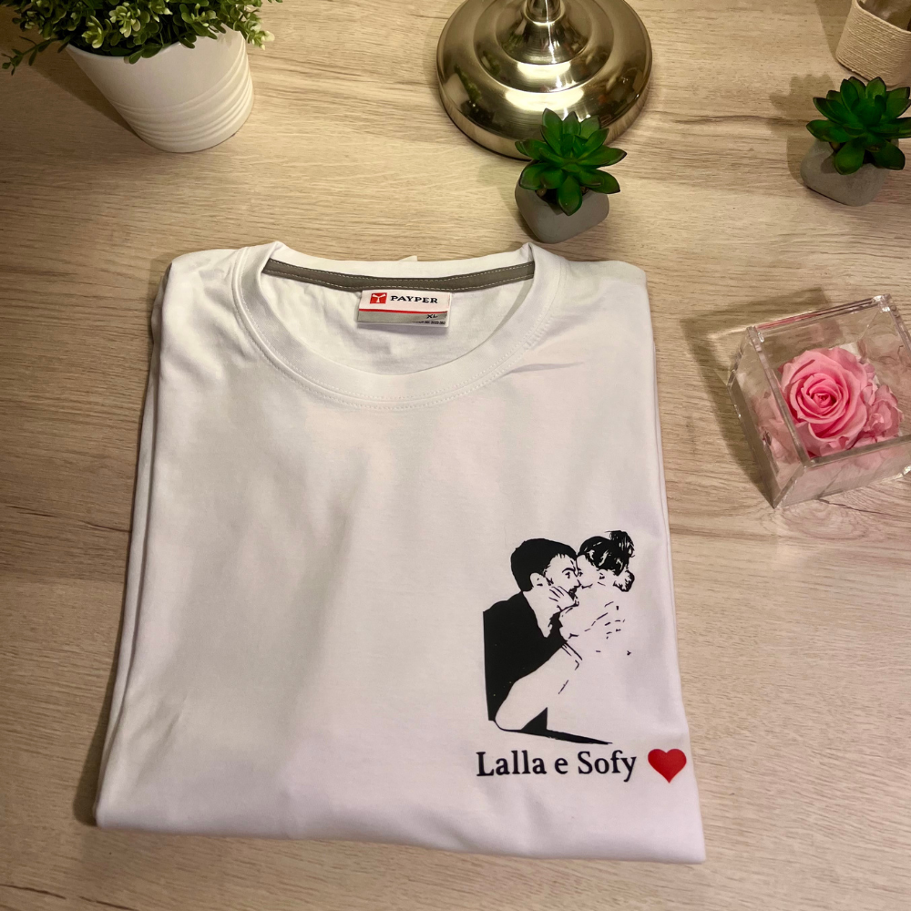 maglia in cotone con foto e scritta personalizzabile