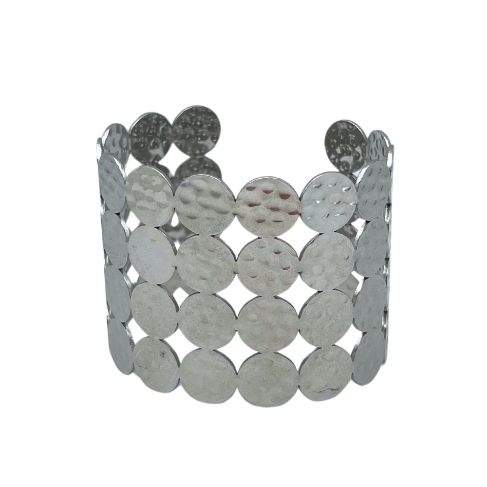 Bracciale Manetta Rigido con Medaglie Martellate in Acciaio Silver - WJ Gioielli