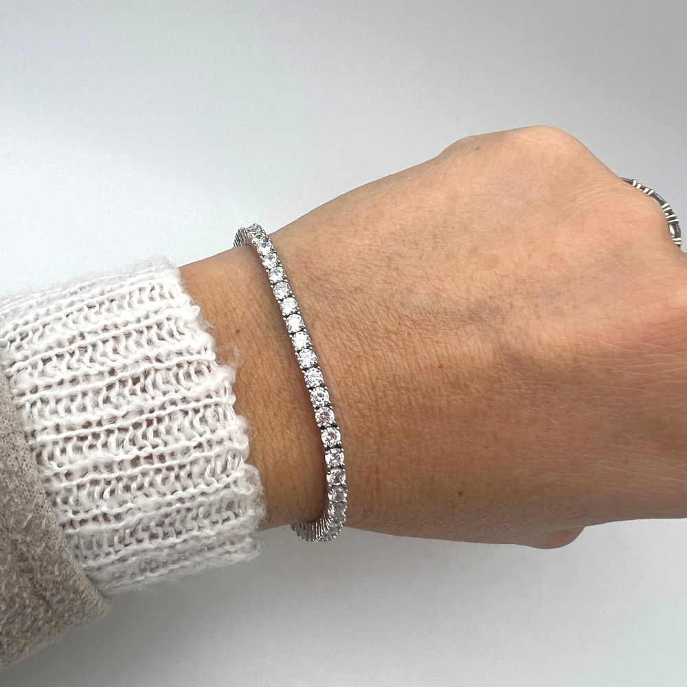 Bracciale Maxi Tennis Zirconi Bianchi in Argento Silver - WJ Gioielli