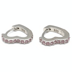 Mono Hoop Cuore con Zirconi Rosa in Argento Silver