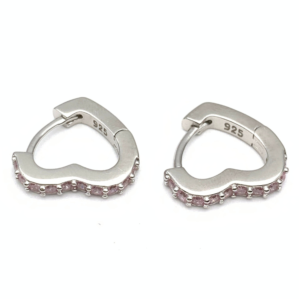 orecchino cuore con zirconi rosa in argento silver