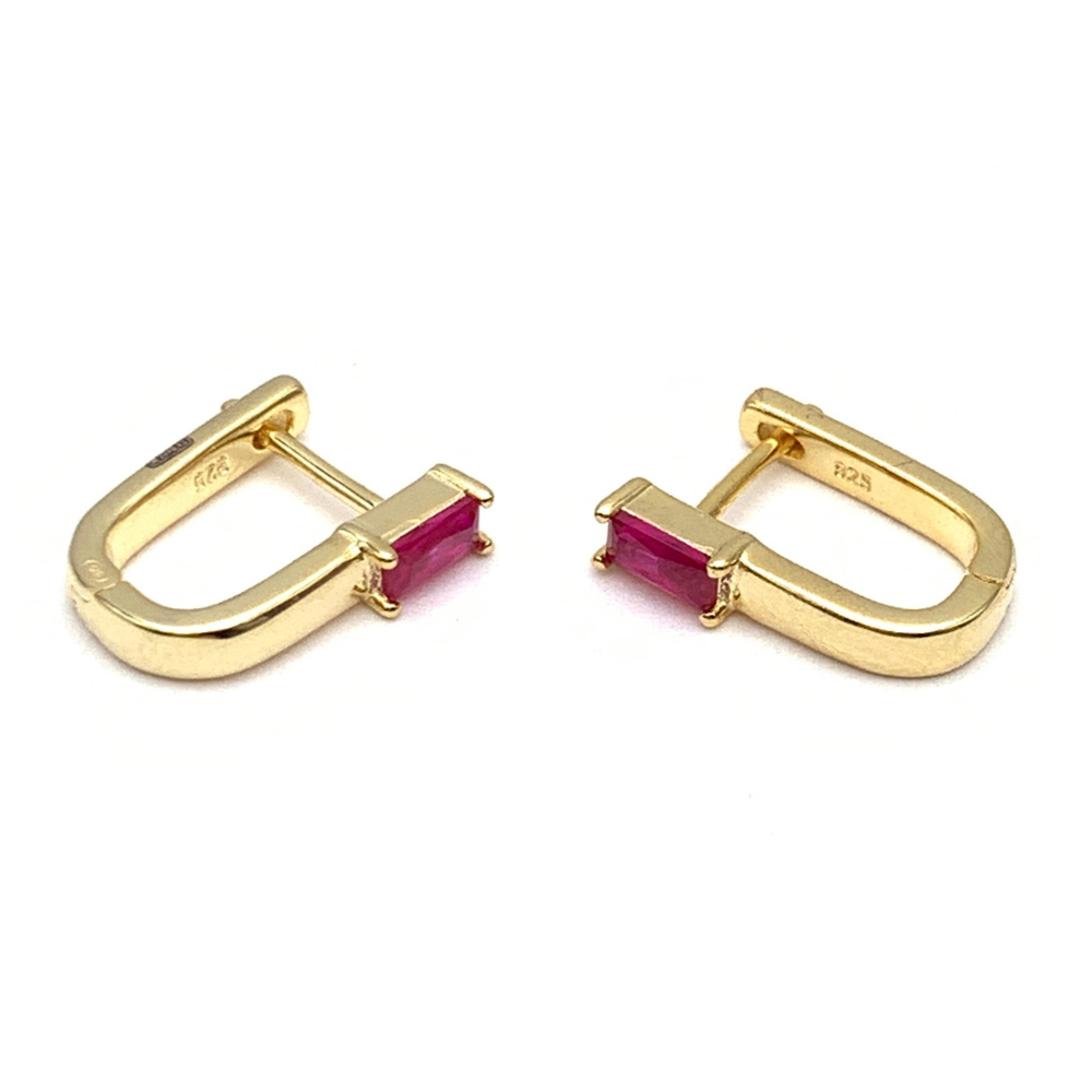 Mono Hoop Rettangolare Zircone Fucsia in Argento Gold