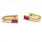 Mono Hoop Rettangolare Zircone Fucsia in Argento Gold